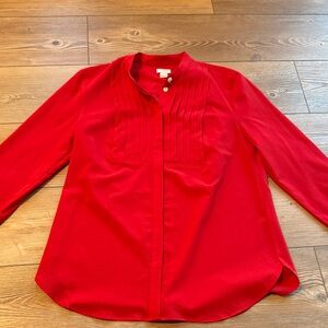 J. Crew Red Pintuck Front Long-Sleeve Blouse